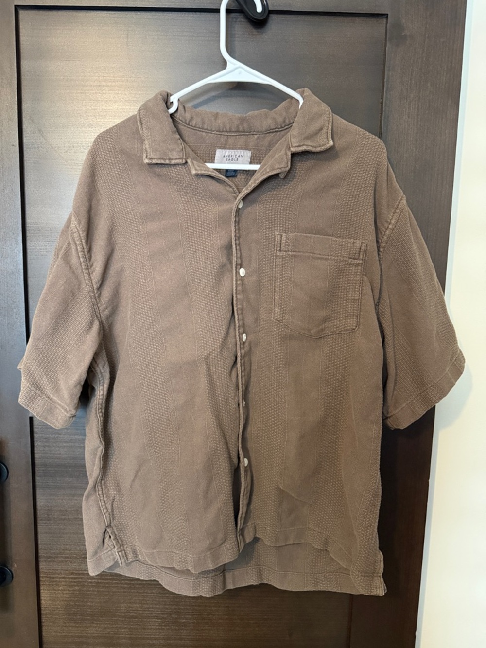 American Eagle Outfitters Short-Sleeve Brown Button-Down Shirt